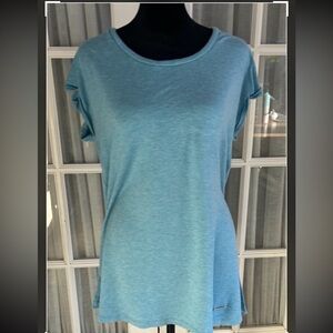 Jones New York Signature Blue Knit Short Sleeve T-Shirt Logo Plate, Size L